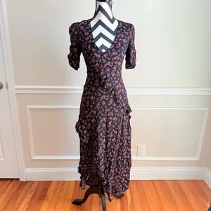 ✨ NWT HONEY PUNCH Prairie Serenade Black Floral Dress MIDI size‎ Small thumbnail 3