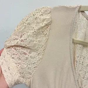 Betsey Johnson Mosaic Lace Puff-Sleeve Midi Dress Crochet Back Cream Sm JL408532 thumbnail 9