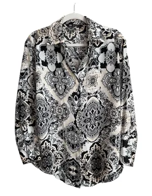 ZARA Satin Paisley Medallion Print Blouse Shirt Boho Chic Dark Academia Top Sz M thumbnail 1