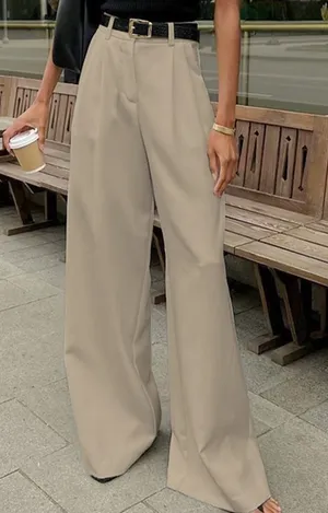 Commense Solid Wide Leg Pants Without Belt size small Tan thumbnail 1
