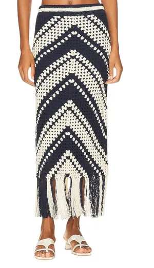 Zimmermann Chintz Crochet Fringed Chevron Striped Boho Beach Midi Skirt Size 0P thumbnail 1