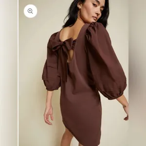 Nation LTD Calissa Brown Cotton Puff Sleeve Open Back Bow Mini Dress NWT XS thumbnail 2