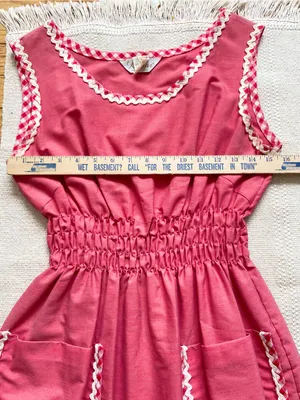 Vintage 50s 60s Komar Red Gingham Dress M Smocked Waist Pockets Retro Housewife thumbnail 8