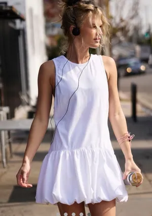 Free People Movement White Hot Shot Bubble Mini Drop-Waist Dress XS thumbnail 1