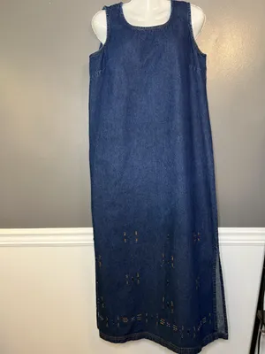 Parsley & Sage Dress Womens Large Blue Denim Beaded Hem Tank Maxi Sleeveless thumbnail 2