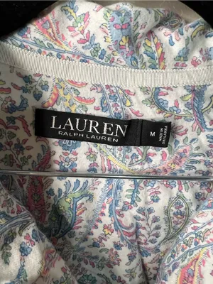 Lauren Ralph Lauren Paisley Monogram Knit Jersey Cropped Preppy Comfy Pajama Set thumbnail 3