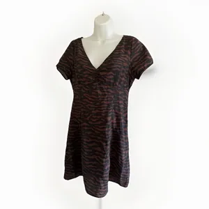 Madewell Tiger Print Mini Dress Women's V-Neck Short Sleeve Brown Black NWT thumbnail 3