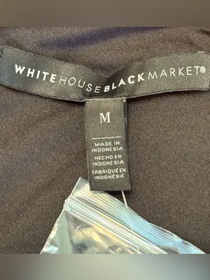 White House Black Market Black Long Sheer Sleeve Keyhole Blouse with Trim M NWT thumbnail 6