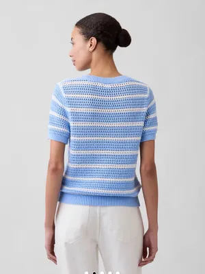 Gap blue/white crocheted knit 💯 cotton sweater. Size Medium. thumbnail 2