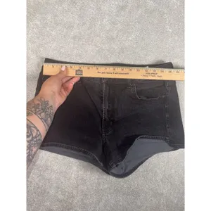 american eagle hi‎ rise shortie black shorts size 12 AEO denim x4 thumbnail 7