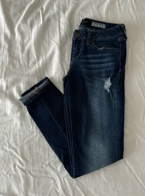 Dark Wash Low Rise Destroyed Jeggings thumbnail 1