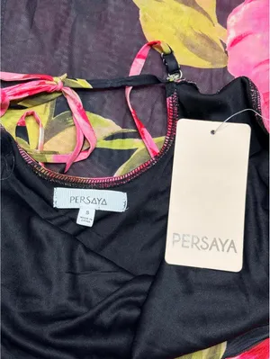 Persaya Black Floral Midi Dress with Pink and Yellow Flowers thumbnail 3