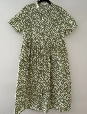SweetSalt Womens Sage Green Floral Button Down Midi Dress Cotton Pockets Size S thumbnail 1