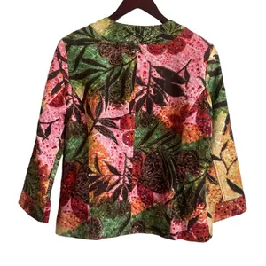 Chicos Women Boho Whimsical Floral Sequin Jacket‎ M Multicolor Artsy Botanical thumbnail 2