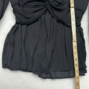 Anthropologie Pleione Twist Front Black Blouse SZ Medium Satin Long sleeve thumbnail 6