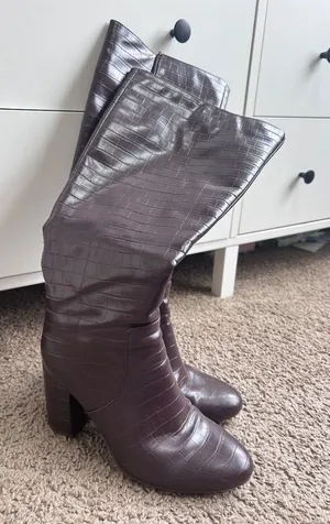 Knee High Almond Toe Brown Crocodile Boots thumbnail 1