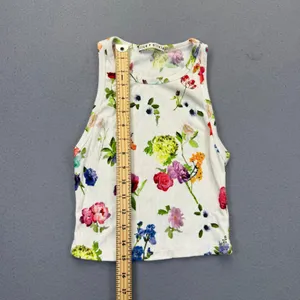 Alice + Olivia Floral Ribbed Knit Tank Top White Multicolor CC303P38019 XS thumbnail 4