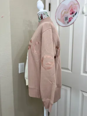 SDMOVE Two-Tone Zip Front Sweatshirt in Cream & Dusty Rose thumbnail 4