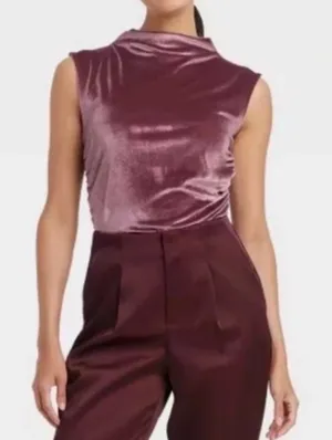 A New Day Sleeveless Ruched Velvet Top Plum Women’s L New thumbnail 1