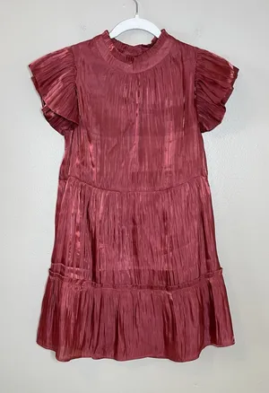 Women's Red Dress Holiday Christmas Shimmer Sparkle Tiered Short Flutter Sleeve‎ thumbnail 1