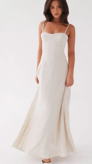 PEPPERMAYO Angelina Linen Maxi Dress Size XS / 2 Cream Oatmeal Summer Beach boho thumbnail 1