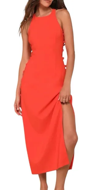 NWT Lulus Masterfully Mod Bright Orange Side Button Midi Dress Size XL Resort thumbnail 1
