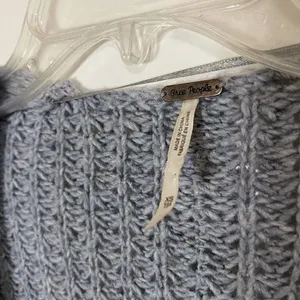 FREE PEOPLE Crochet knit oversized baby blue drop shoulder cardigan sweater XS thumbnail 3