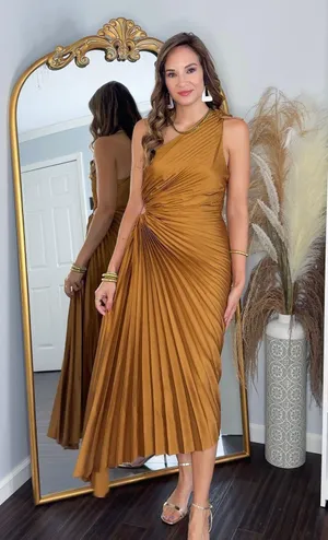 NWT Shop Confete Bronze Pleated Dress thumbnail 3