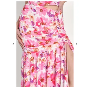 NWT Lulus Flourishing Favorite Floral Ruched Maxi Skirt Large IVORY/ PINK PURPLE thumbnail 2