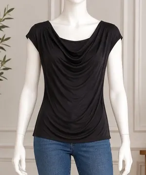 Premise Women Top Cowl Neck Cap Sleeve Solid Black Size Medium thumbnail 1