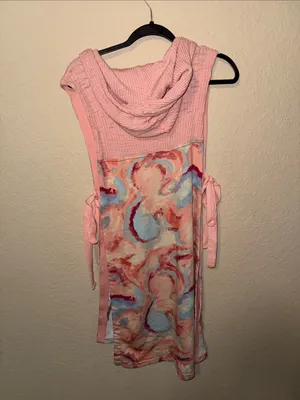 Free People Movement Pink Sleeveless Hoodie coverup with Watercolor Swirl Print thumbnail 3