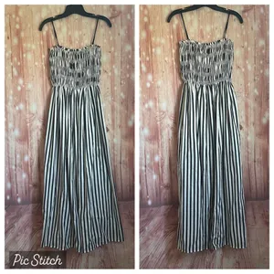 Commense Black Sleeveless White Pinstripe Long Dress thumbnail 3