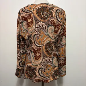 Giorgio Fiorlini Collection Tunic XL Brown Paisley Keyhole Lettuce Edge Boho thumbnail 6