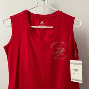 Beverly Hills Polo Club Cotton Sporty Chic Rhinestone Tank Top S‎ Red thumbnail 2