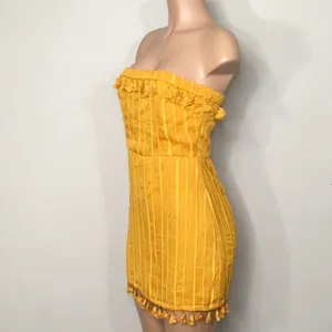 Honey punch gold strapless mini dress with tassels. New with tags thumbnail 13