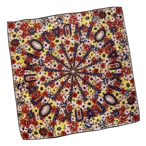 Vintage 1970s Floral Scarf‎ Made in Japan Rolled Hem Mod Brown Pink Autumn 25x25 thumbnail 1