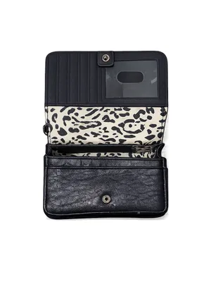Jessica Simpson Black Checkbook Wallet Leopard Print Interior Faux Leather thumbnail 2