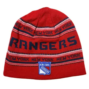 New York Rangers Reebok Knit Beanie Hat Navy Red NHL thumbnail 1