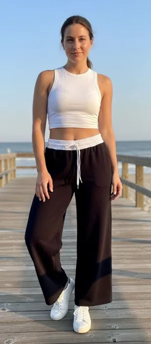 Vintage Havana Wide Leg Sweatpants Black White Contrast Waistband Medium thumbnail 1