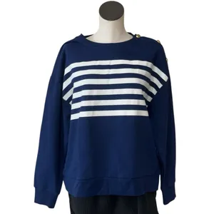 NWT J.CREW Striped button-shoulder crewneck pullover thumbnail 6