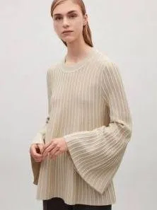 COS Bell Sleeve Neutral Wool Blend Textured Swing Sweater thumbnail 1