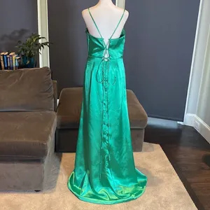 Women’s Green Full Length Prom Dress Criss Cross Straps Leg Slit Size 10 *READ thumbnail 4