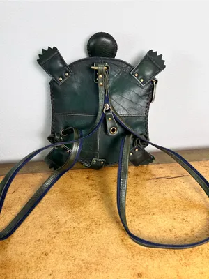 Handmade‎ Green Turtle Leather Backpack Shoulder Bag OOAK Artisan Purse Unique thumbnail 3