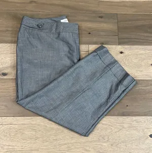 Loft Pants Size 14 Ann Crop Wide Leg Gray White Pinstripe High Rise Cotton thumbnail 1