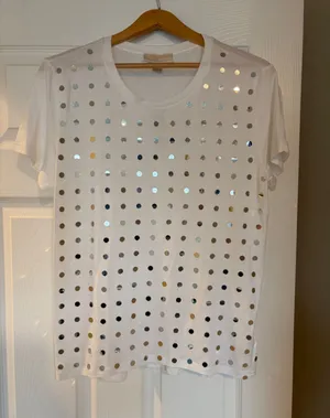 NWT Michael Kors Mirrored Disc T-Shirt Size Medium Metallic Disco Glam M2 thumbnail 1