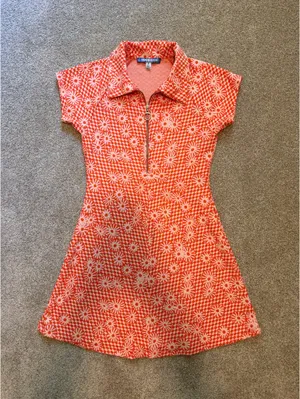 Urban Outfitters Retro Orange and White Floral Zip Up Mini Dress thumbnail 1