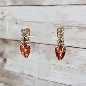 Vintage Clip On Earrings - Unusual Statement Orange & Iridescent Gems thumbnail 2