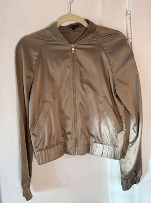 Express Satin Tan Zip Up Bomber Jacket thumbnail 1