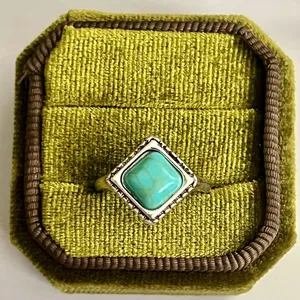 Bohemian Style Turquoise Square Titanium Steel Statement Ring Size 6 Blue thumbnail 1