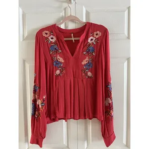 Free People Floral Embroidered Tunic‎ Top Size Small (flaw) thumbnail 2